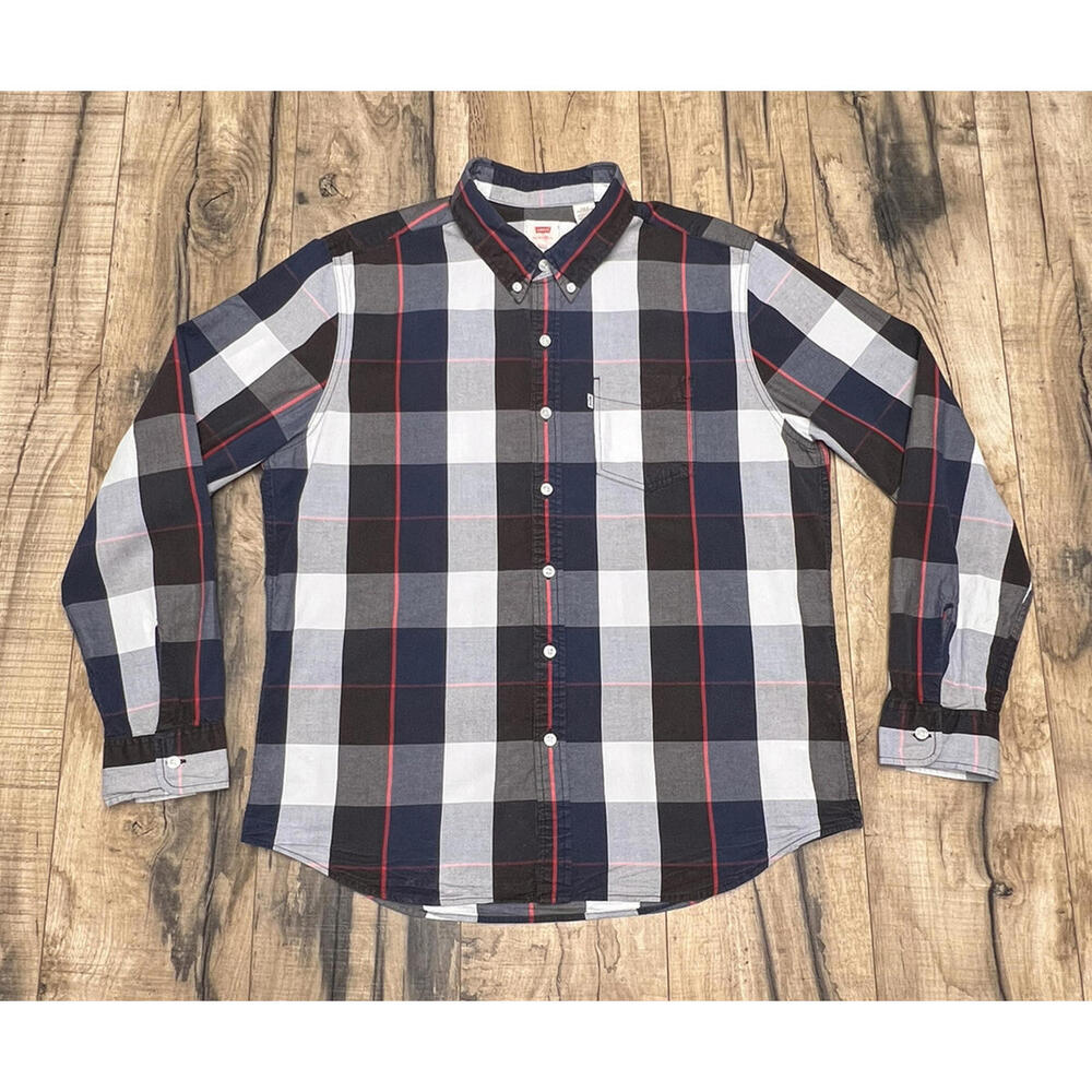 Levis Button Shirt White Tab Plaid Grunge Y2K Retro Pocket Mens Size XL .